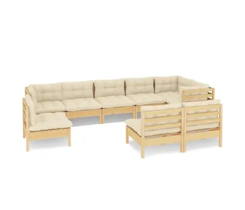 9-Daļīgs Dārza Mēbeļu Komplekts Ar Krēmkrāsas Matračiem, Priede Vidaxl