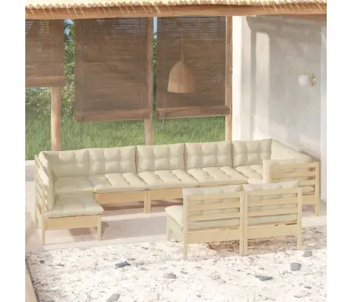 9-Osaline Aiamööbli Komplekt Kreemjate Patjadega, Männipuit