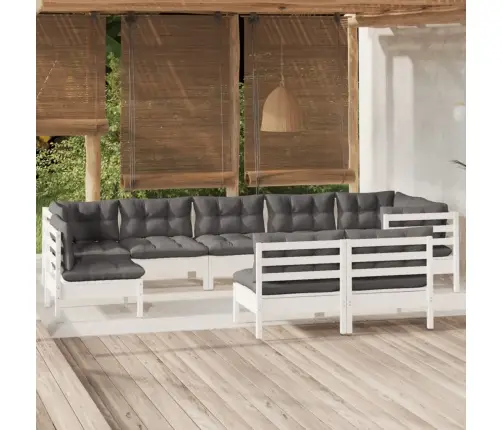 9-Daļīgs Dārza Mēbeļu Komplekts Ar Matračiem, Balta Priede Vidaxl