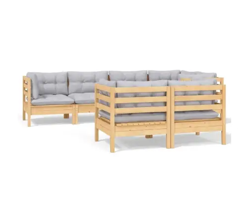 7-Osaline Aiamööbli Komplekt Hallide Patjadega, Männipuit