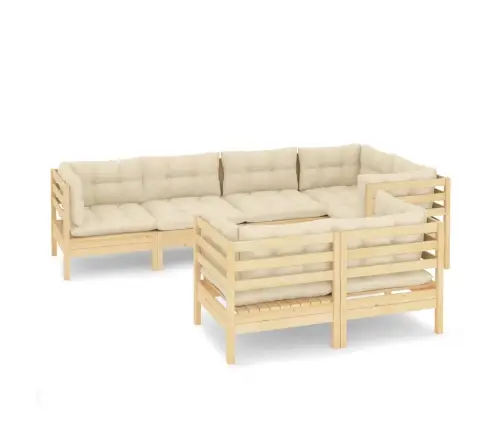 7-Daļīgs Dārza Mēbeļu Komplekts Ar Krēmkrāsas Matračiem, Priede Vidaxl