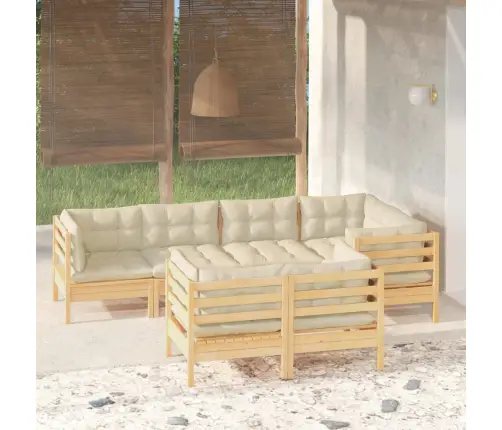 7-Daļīgs Dārza Mēbeļu Komplekts Ar Krēmkrāsas Matračiem, Priede Vidaxl