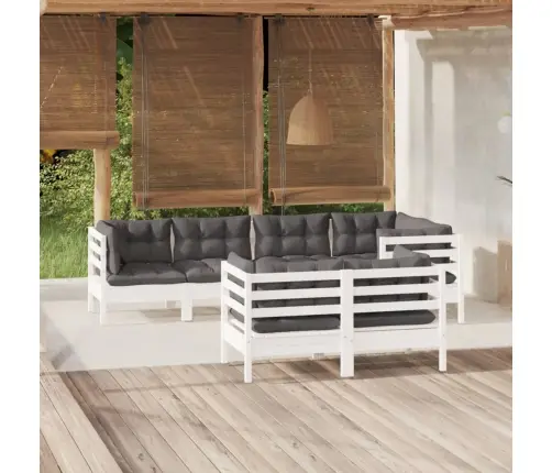 7-Daļīgs Dārza Mēbeļu Komplekts Ar Matračiem, Balta Priede Vidaxl