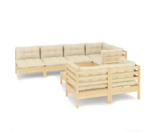 8-Daļīgs Dārza Mēbeļu Komplekts Ar Krēmkrāsas Matračiem, Priede Vidaxl