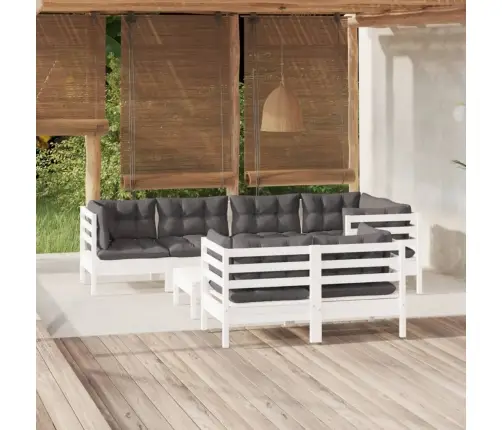 8-Osaline Aiamööbli Komplekt Istmepatjadega, Valge, Männipuit