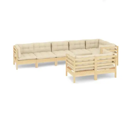 8-Daļīgs Dārza Mēbeļu Komplekts Ar Krēmkrāsas Matračiem, Priede Vidaxl