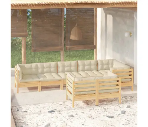 8-Daļīgs Dārza Mēbeļu Komplekts Ar Krēmkrāsas Matračiem, Priede Vidaxl