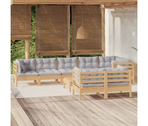 9-Osaline Aiamööbli Komplekt Hallide Istmepatjadega, Männipuit