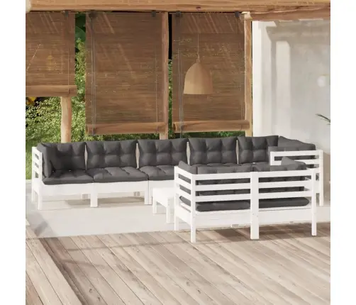 9-Daļīgs Dārza Mēbeļu Komplekts Ar Matračiem, Balta Priede Vidaxl