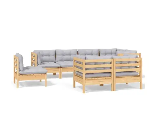 Sodo Komplektas Su Pilkomis Pagalvėmis, 8 Dalių, Pušis