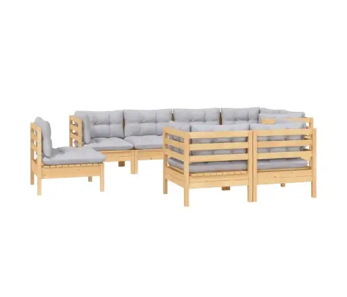 Sodo Komplektas Su Pilkomis Pagalvėmis, 8 Dalių, Pušis