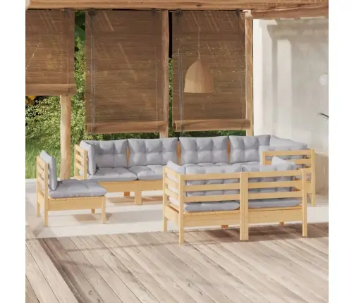 Sodo Komplektas Su Pilkomis Pagalvėmis, 8 Dalių, Pušis