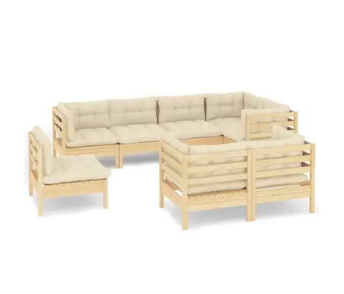 8-Daļīgs Dārza Mēbeļu Komplekts Ar Krēmkrāsas Matračiem, Priede Vidaxl