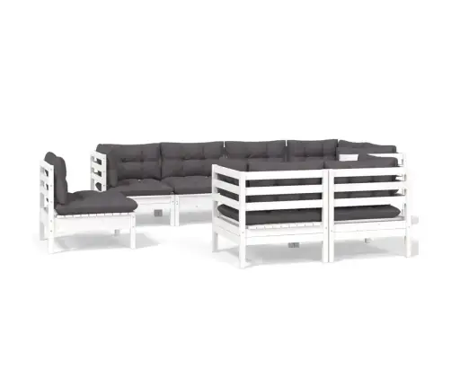 8-Daļīgs Dārza Mēbeļu Komplekts Ar Matračiem, Balta Priede Vidaxl