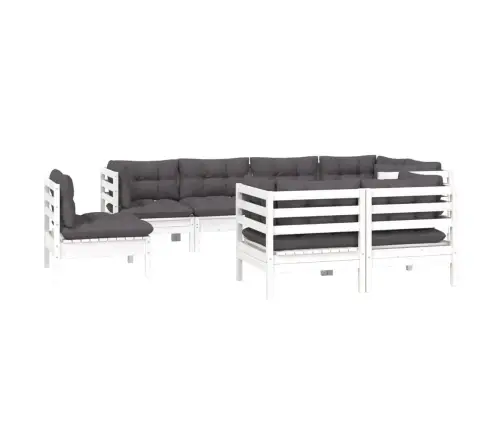 8-Daļīgs Dārza Mēbeļu Komplekts Ar Matračiem, Balta Priede Vidaxl