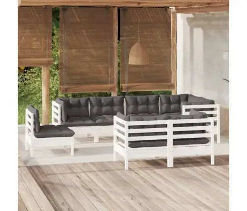 8-Daļīgs Dārza Mēbeļu Komplekts Ar Matračiem, Balta Priede Vidaxl