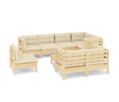 9-Osaline Aiamööbli Komplekt Kreemjate Patjadega, Männipuit
