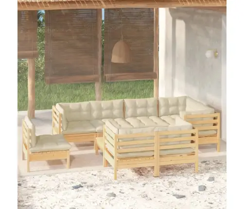9-Osaline Aiamööbli Komplekt Kreemjate Patjadega, Männipuit