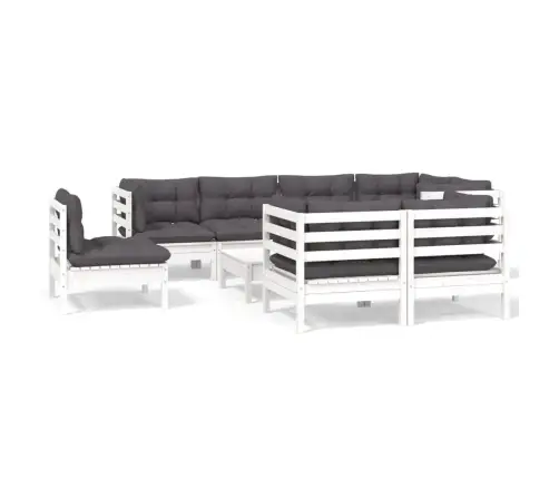 9-Daļīgs Dārza Mēbeļu Komplekts Ar Matračiem, Balta Priede Vidaxl