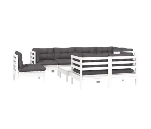 9-Daļīgs Dārza Mēbeļu Komplekts Ar Matračiem, Balta Priede Vidaxl