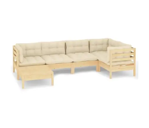 6-Daļīgs Dārza Mēbeļu Komplekts Ar Krēmkrāsas Matračiem, Priede Vidaxl