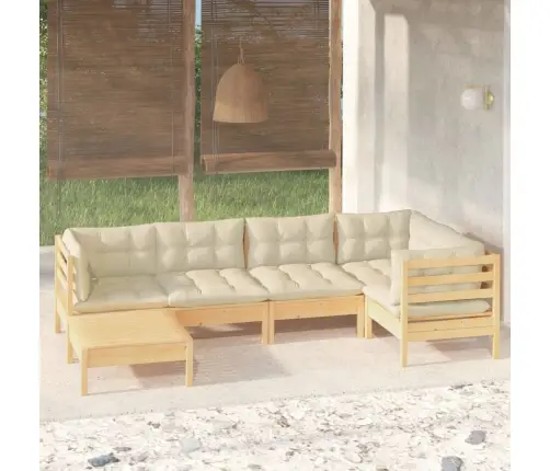 6-Daļīgs Dārza Mēbeļu Komplekts Ar Krēmkrāsas Matračiem, Priede Vidaxl