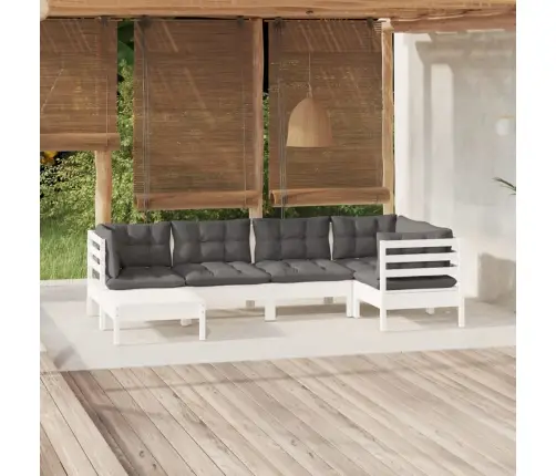 6-Daļīgs Dārza Mēbeļu Komplekts Ar Matračiem, Balta Priede Vidaxl