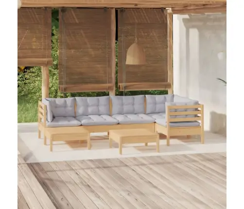 Sodo Komplektas Su Pilkomis Pagalvėmis, 7 Dalių, Pušis