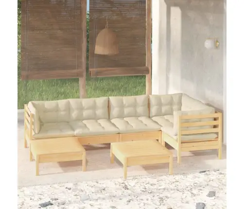 7-Daļīgs Dārza Mēbeļu Komplekts Ar Krēmkrāsas Matračiem, Priede Vidaxl