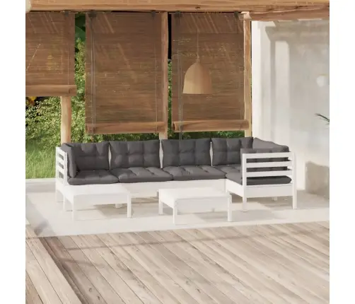 7-Daļīgs Dārza Mēbeļu Komplekts Ar Matračiem, Balta Priede Vidaxl