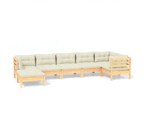 7-Daļīgs Dārza Mēbeļu Komplekts Ar Krēmkrāsas Matračiem, Priede Vidaxl