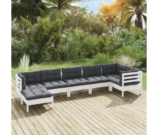 7-Daļīgs Dārza Mēbeļu Komplekts Ar Matračiem, Balta Priede Vidaxl