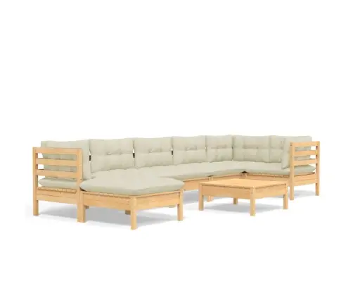 8-Daļīgs Dārza Mēbeļu Komplekts Ar Krēmkrāsas Matračiem, Priede Vidaxl