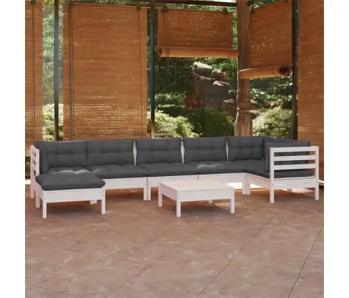 8-Osaline Aiamööbli Komplekt Istmepatjadega, Valge, Männipuit