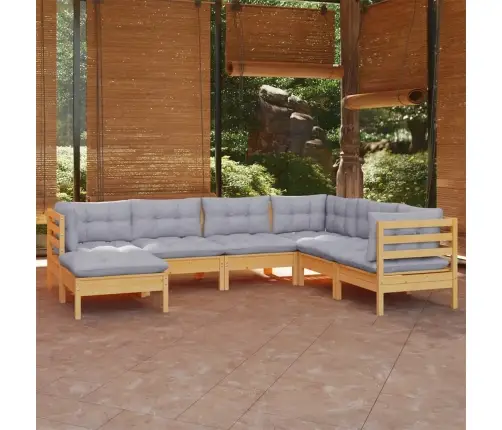 Sodo Komplektas Su Pilkomis Pagalvėmis, 7 Dalių, Pušis