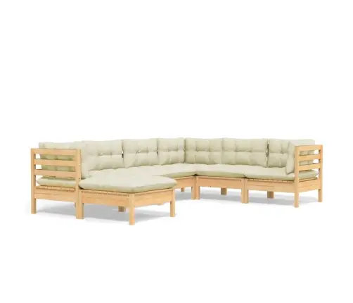 7-Osaline Aiadiivanikomplekt Kreemjate Patjadega, Männipuit