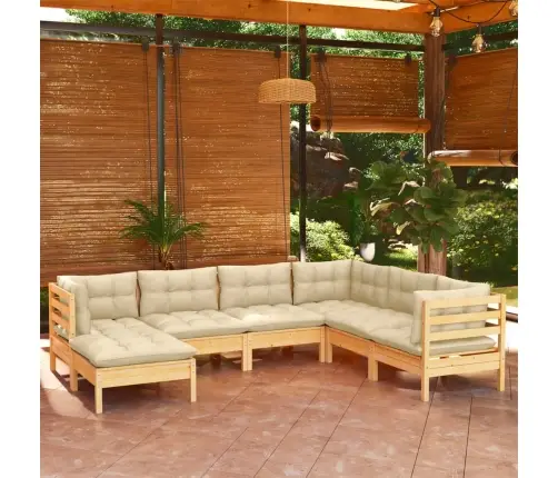 7-Osaline Aiadiivanikomplekt Kreemjate Patjadega, Männipuit