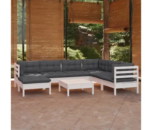 8-Daļīgs Dārza Mēbeļu Komplekts Ar Matračiem, Balta Priede Vidaxl