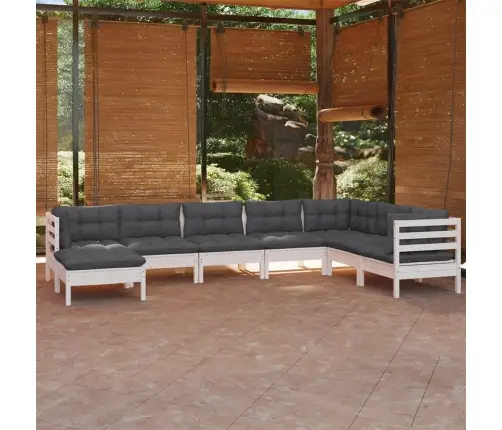 8-Osaline Aiamööbli Komplekt Istmepatjadega, Valge, Männipuit