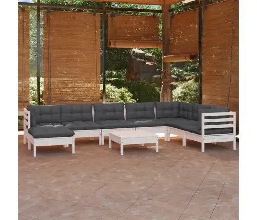 9-Osaline Aiamööbli Komplekt Istmepatjadega, Valge, Männipuit