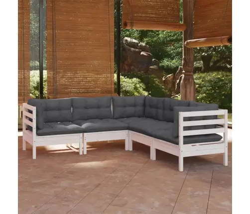 5-Osaline Aiamööbli Komplekt Istmepatjadega, Valge, Männipuit