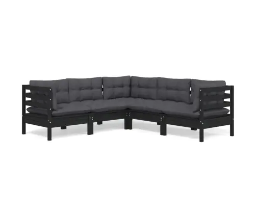 5-Daļīgs Dārza Mēbeļu Komplekts Ar Matračiem, Melna Priede Vidaxl