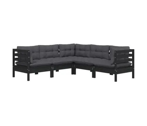 5-Daļīgs Dārza Mēbeļu Komplekts Ar Matračiem, Melna Priede Vidaxl