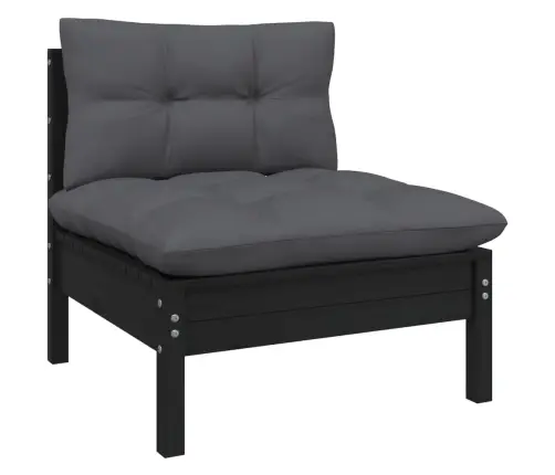 5-Daļīgs Dārza Mēbeļu Komplekts Ar Matračiem, Melna Priede Vidaxl