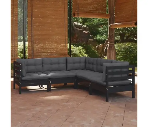 5-Daļīgs Dārza Mēbeļu Komplekts Ar Matračiem, Melna Priede Vidaxl