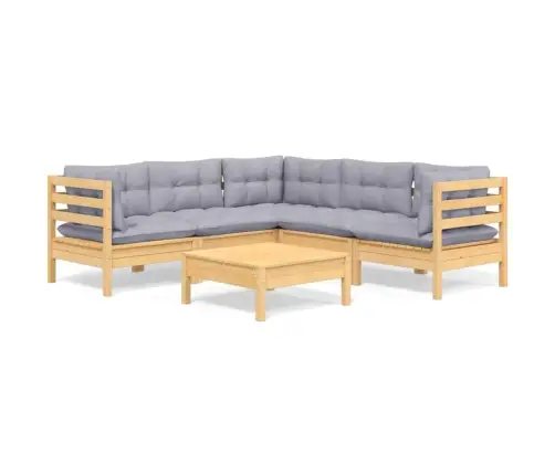 6-Osaline Aiamööblikomplekt Hallide Patjadega, Toekas Männipuit