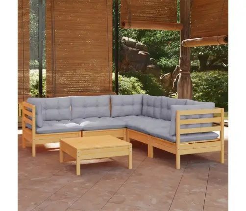 6-Osaline Aiamööblikomplekt Hallide Patjadega, Toekas Männipuit