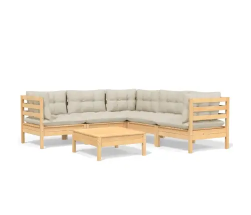 6-Osaline Aiadiivanikomplekt Kreemjate Patjadega, Männipuit