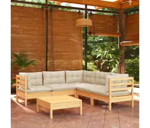 6-Osaline Aiadiivanikomplekt Kreemjate Patjadega, Männipuit