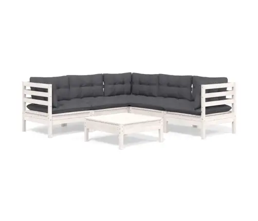 6-Daļīgs Dārza Mēbeļu Komplekts Ar Matračiem, Balta Priede Vidaxl